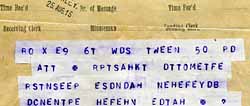 Part of  Ashmead-Bartlett's coded telegram